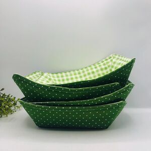 Microwave Takeout Container Cozy: Reversible Green Dots Gingham Cottage Core